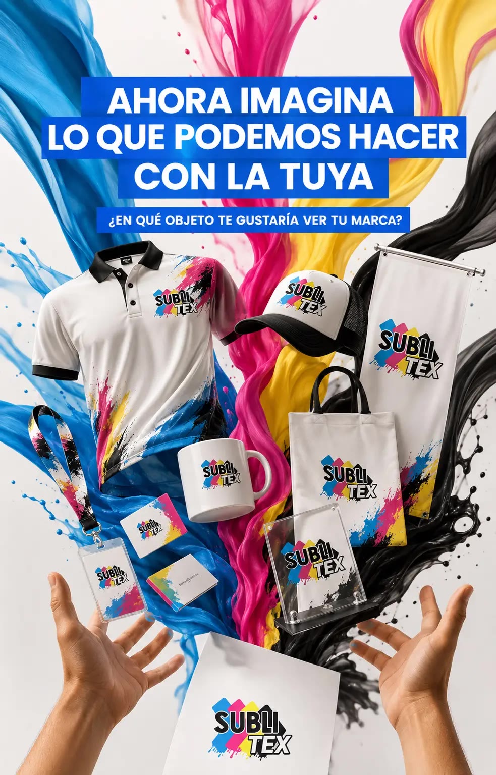 Productos personalizados Sublitex: prendas, gorra, mug, bolsa, carnet y exhibidor